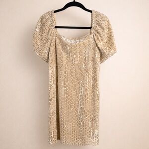 Julia Jordan Gold Sequin Mini Dress Puff Sleeve Party Holiday Cocktail Size 6‎